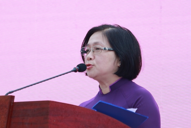 Phó Tổng cục trưởng Tổng cục Dân số Nguyễn Thị Ngọc Lan phát biểu tại lễ Mít tinh.