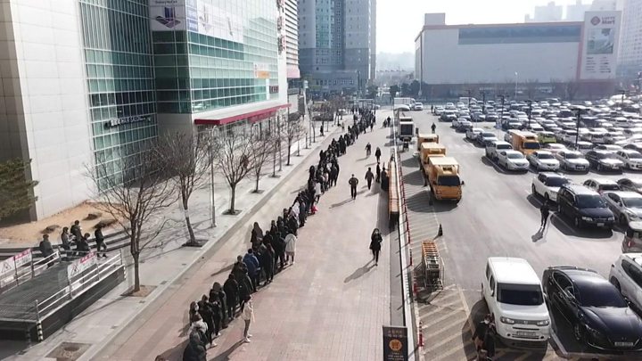 Drone captures massive queue for masks in South Korea's Daegu city