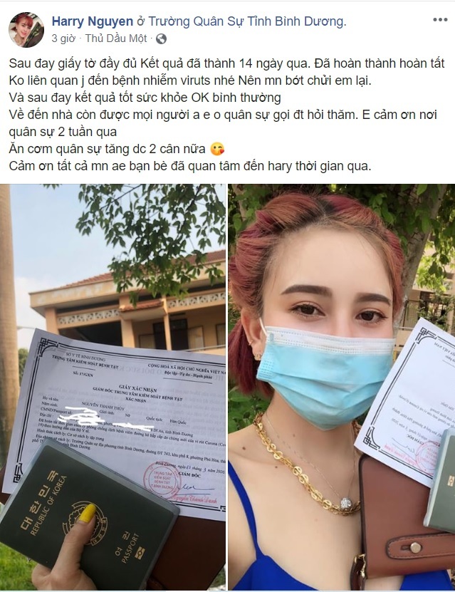 Cô gái gây xôn xao dư luận lên facebook cho biết sức khỏe bình thường, đã được về nhà