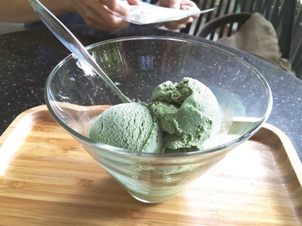 Ice cream made from algae. Some algae species are being grown for baking, cosmetics and aquaculture. Photo courtesy of Trinh Dang Mau