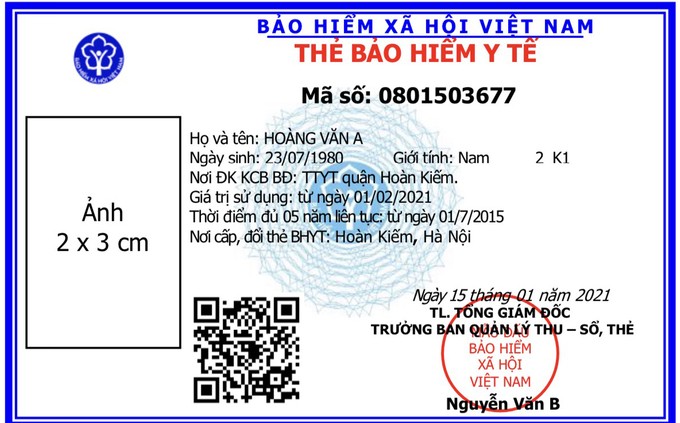 Mẫu thẻ bảo hiểm y tế mới sử dụng từ ngày 1/4. Ảnh: Bảo hiểm Xã Hội Việt Nam.