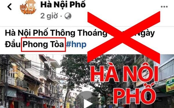 Thông tin giả về việc Hà Nội phong tỏa được đăng trên trang fanpage Hà Nội Phố của YouTuber Duy Nến