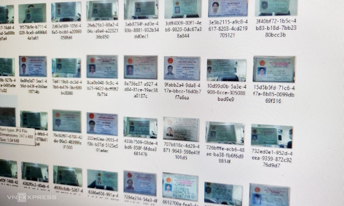 A screenshot of several images of Vietnamese identity cards that are leaked on an online cyberhacking forum. Photo by VnExpress.