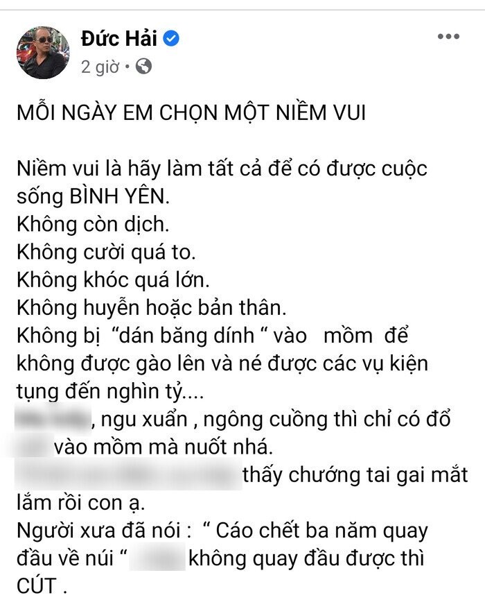 Bài đăng khiến nghệ sĩ Đức Hải bị chỉ trích