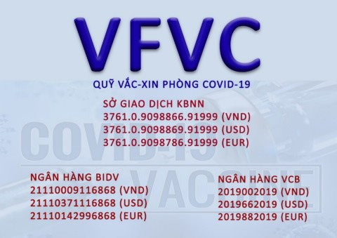 Các số tài khoản nhận ủng hộ tiền cho Quỹ vắc xin