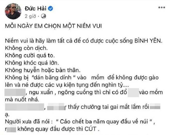 Bài đăng trên facebook của nghệ sĩ Đức Hải, nhưng anh phủ nhận do mình viết