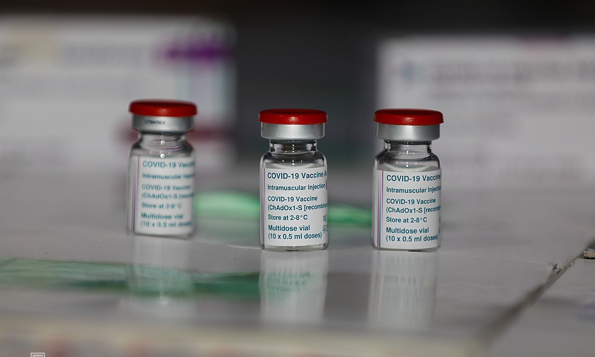 Vials of a Covid-19 vaccine by AstraZeneca at a vaccination center in HCMC. Photo by VnExpress/Huu Khoa.