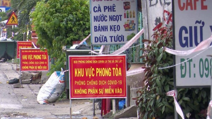 Khu vực phong tỏa tại xã Nhị Quý, thị xã Cai Lậy. Ảnh Trọng Tín.