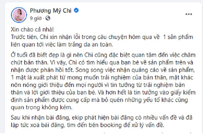 Lời xin lỗi của Phương Mỹ Chi