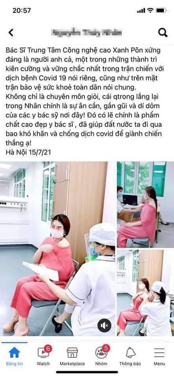 Chị N. chia sẻ hình ảnh đi tiêm vắc xin Covid-19 tại Bệnh viện Xanh Pôn