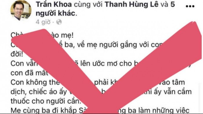 Thông tin giả trên Facebook Trần Khoa