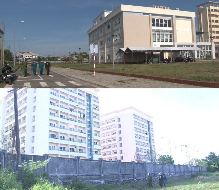 Lực lượng chức năng tuần tra bên trong và bên ngoài một khu cách ly tập trung ở Huế