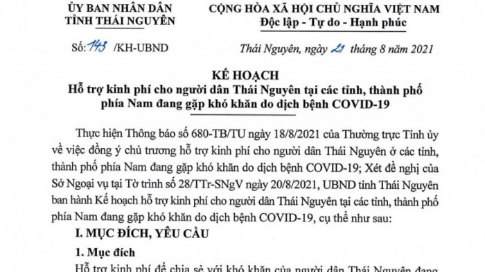 Kế hoạch của UBND tỉnh Thái Nguyên.