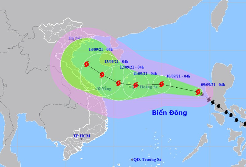 Vị trí và hướng di chuyển của bão số 5. (Nguồn: nchmf.gov.vn)