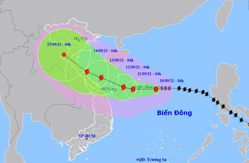 Vị trí và hướng di chuyển của bão số 5. (Nguồn: nchmf.gov.vn)