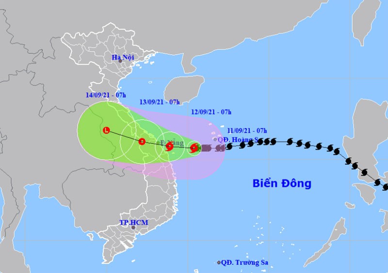 Vị trí và hướng di chuyển của bão số 5. (Nguồn: nchmf.gov.vn)