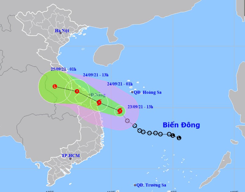 Vị trí và hướng di chuyển của bão số 6. (Nguồn: nchmf.gov.vn)