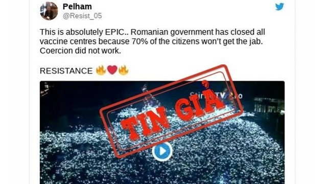 "Romania đóng cửa tất cả trung tâm tiêm chủng do 70% dân số không tiêm vaccine" là thông tin sai sự thật