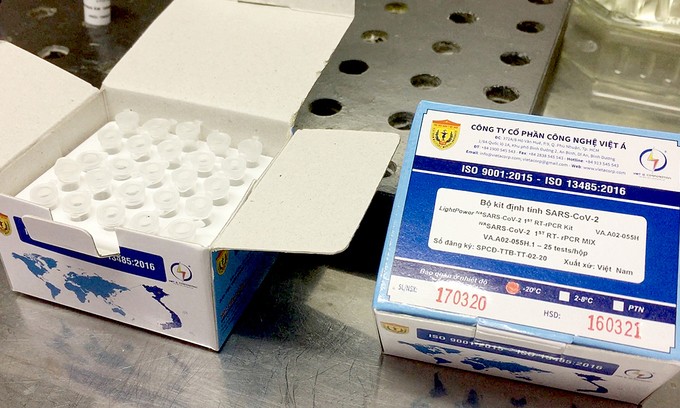 Boxes of Covid-19 test kit by Viet A Technology Corporation in 2020. Photo by VnExpress/Thanh Tung