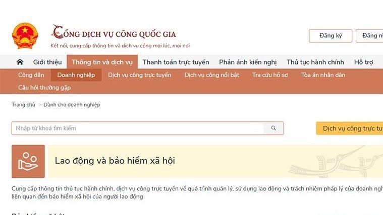 Dịch vụ công về bảo hiểm xã hội trên Cổng dịch vụ công quốc gia.