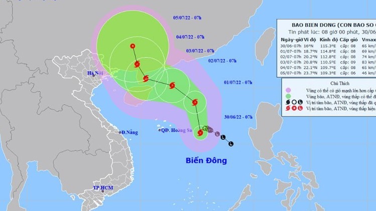 Vị trí và hướng di chuyển của bão số 1. (Nguồn: nchmf.gov.vn)