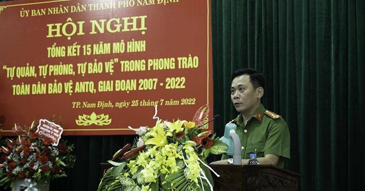 Thượng tá Đặng Đức Hảo, Trưởng công an TP. Nam Định tại một hội nghị vào tháng 7/2022