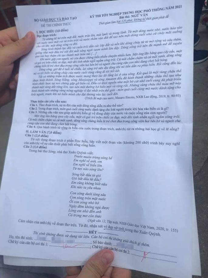 Đề thi môn Ngữ văn tốt nghiệp THPT quốc gia 2021