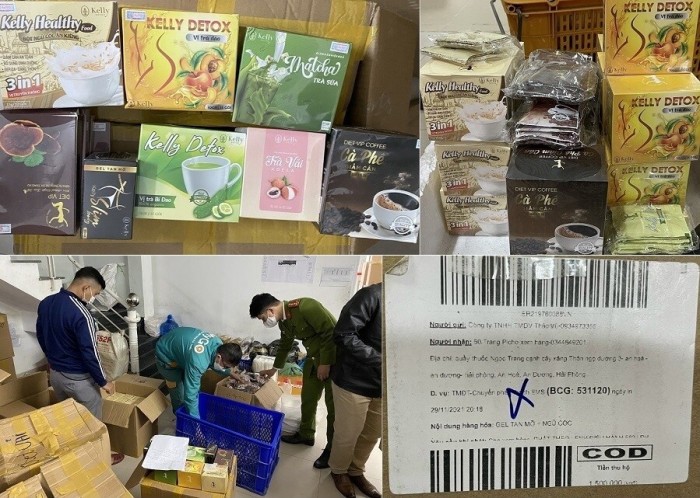 Một số gói sản phẩm, thùng hàng có chứa các gói thực phẩm 