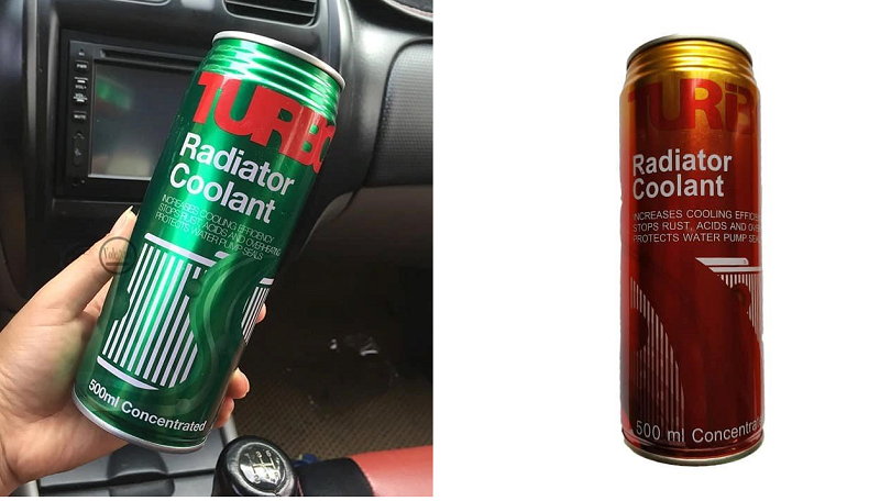 Hình ảnh lon nước làm mát ô-tô bị nhầm thành nước ngọt.