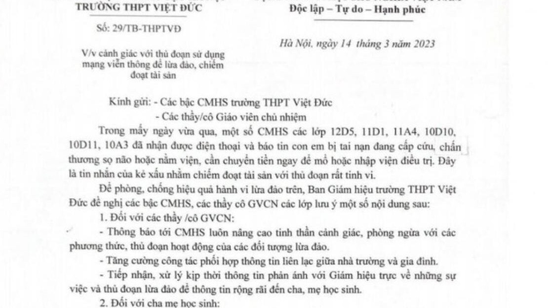Lừa đảo "con đang cấp cứu" lan ra Hà Nội, nhiều trường gửi cảnh báo