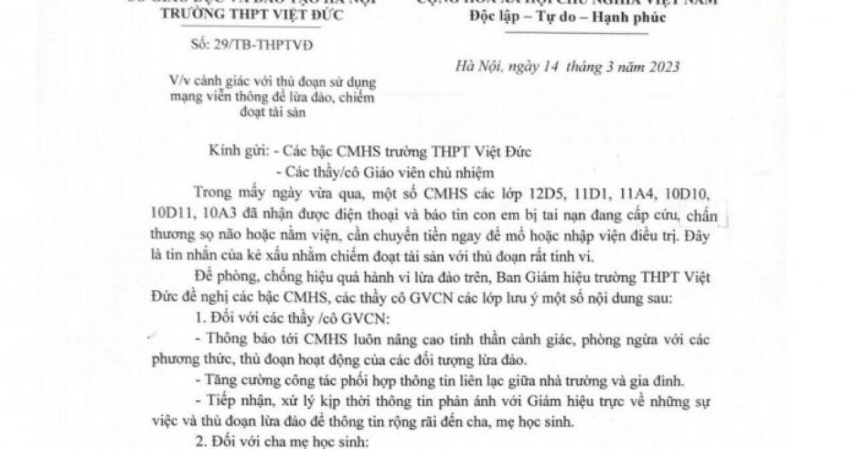 Cảnh báo của nhà trường về thông tin lừa đảo 