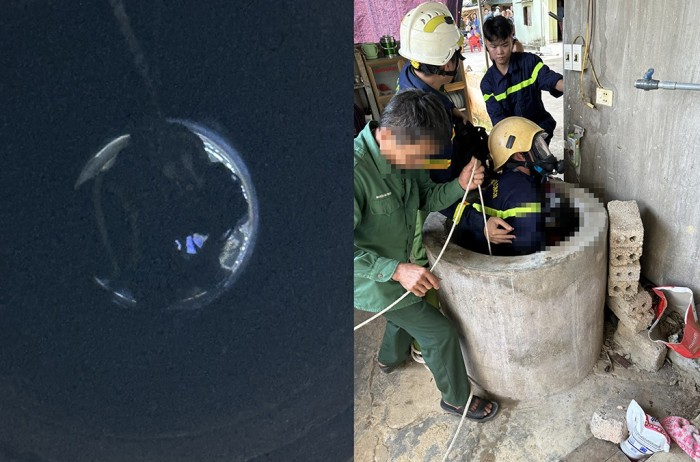 Lực lượng chức năng trục vớt thi thể chị N. T. H từ dưới giếng lên