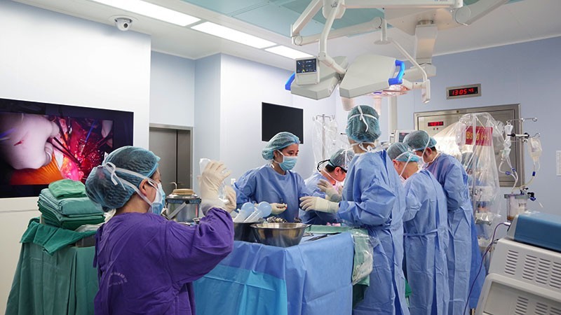 Các bác sĩ Bệnh viện Trung ương Quân đội 108 thực hiện một ca ghép gan.
