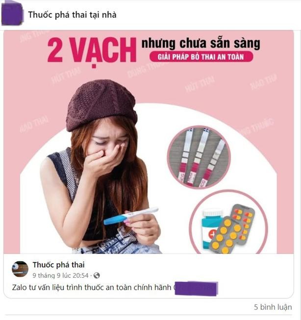 Nhan nhản quảng cáo bán thuốc phá thai tại nhà trên mạng xã hội.