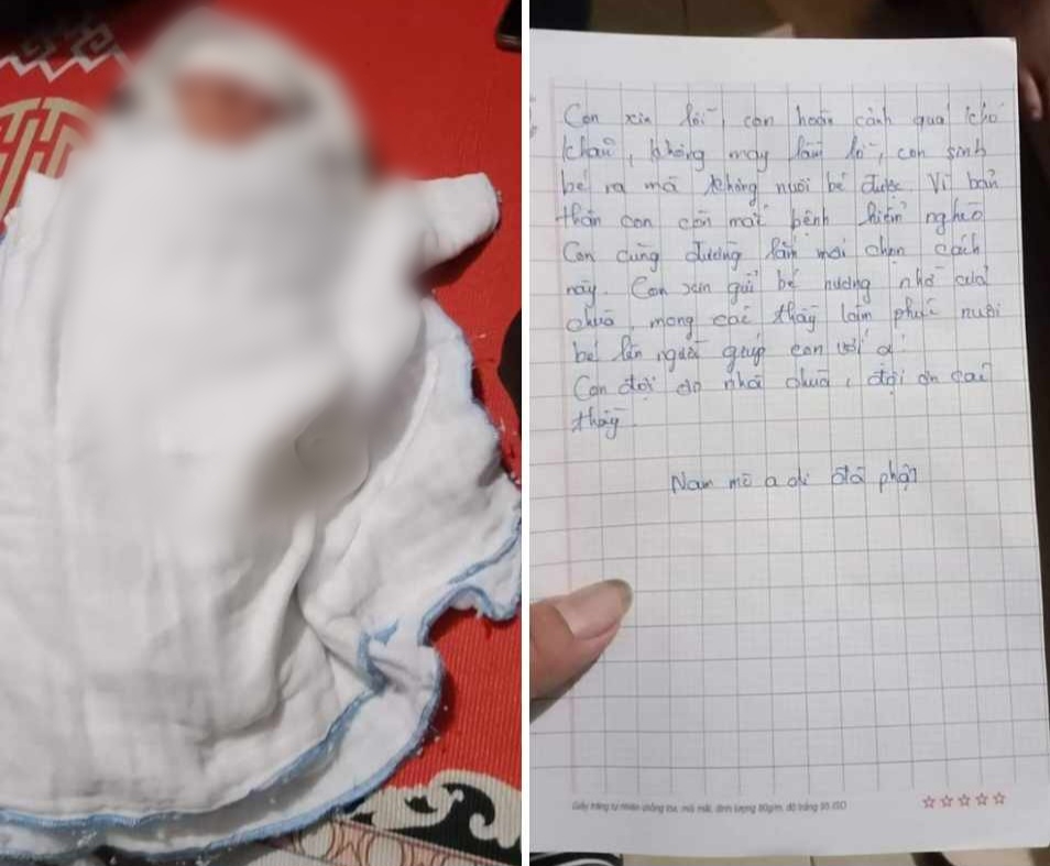 Bé gái khoảng 7 ngày tuổi bị bỏ rơi tại chùa trong đêm