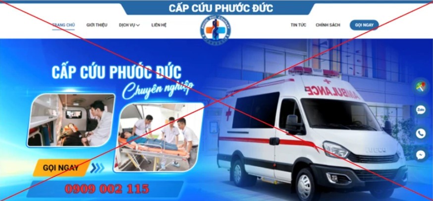 Quảng cáo trái phép của Công ty TNHH Cấp cứu Phước Đức đặt tại số 505/7 Bến Bình Đông, phường 13, quận 8, Thành phố Hồ Chí Minh