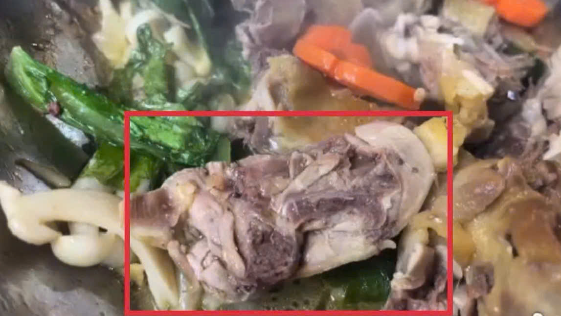 Thực khách phát hiện giòi trong món gà hấp do cơ sở nấu ăn Ni Ya thực hiện. (Ảnh cắt từ clip) Thực khách phát hiện giòi trong món gà hấp do cơ sở nấu ăn Ni Ya thực hiện. (Ảnh cắt từ clip)
