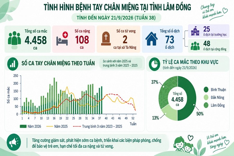 Số liệu thống kê tình hình dịch bệnh Tay chân miệng trên địa bàn tỉnh Lâm Đồng. (Ảnh: Minh họa)